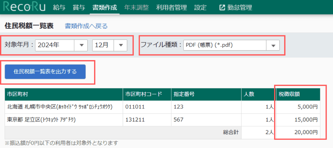 住民税の振り込み依頼ファイル